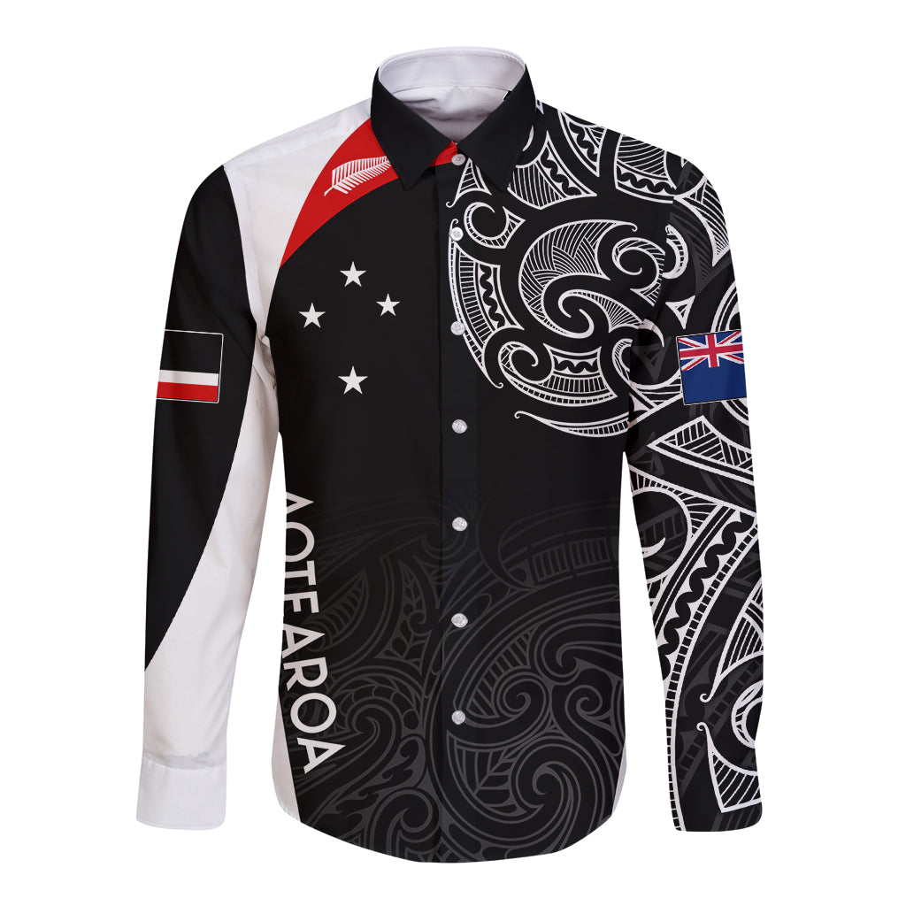 Personalised New Zealand Rugby Long Sleeve Button Shirt Aotearoa World Cup 2023 Champions LT7 Unisex Black - Polynesian Pride