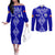 Personalised Tupou College Toloa Couples Matching Off The Shoulder Long Sleeve Dress and Long Sleeve Button Shirts Tongan Kupesi - Special LT7 Navy Blue - Polynesian Pride