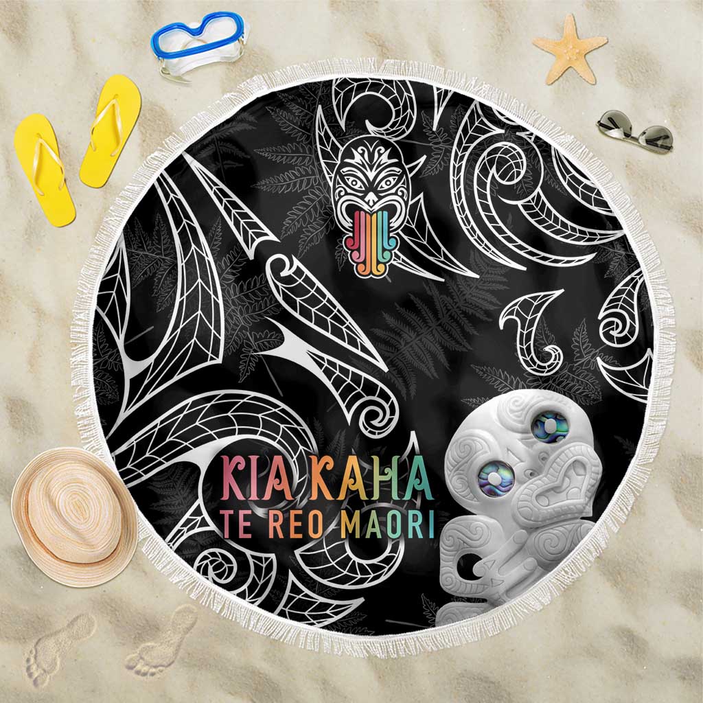 Kia Hara Te reo Maori Beach Blanket Manaia Moko Pattern