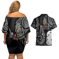 Kia Hara Te reo Maori Couples Matching Off Shoulder Short Dress and Hawaiian Shirt Manaia Moko Pattern LT7 - Polynesian Pride