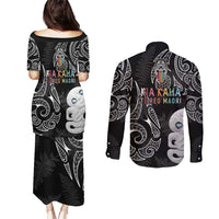 Kia Hara Te reo Maori Couples Matching Puletasi and Long Sleeve Button Shirt Manaia Moko Pattern LT7 - Polynesian Pride