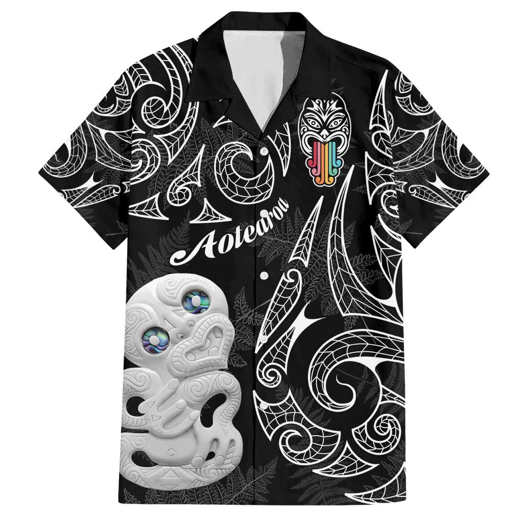 Kia Hara Te reo Maori Family Matching Off Shoulder Maxi Dress and Hawaiian Shirt Manaia Moko Pattern LT7 Dad's Shirt - Short Sleeve Black - Polynesian Pride