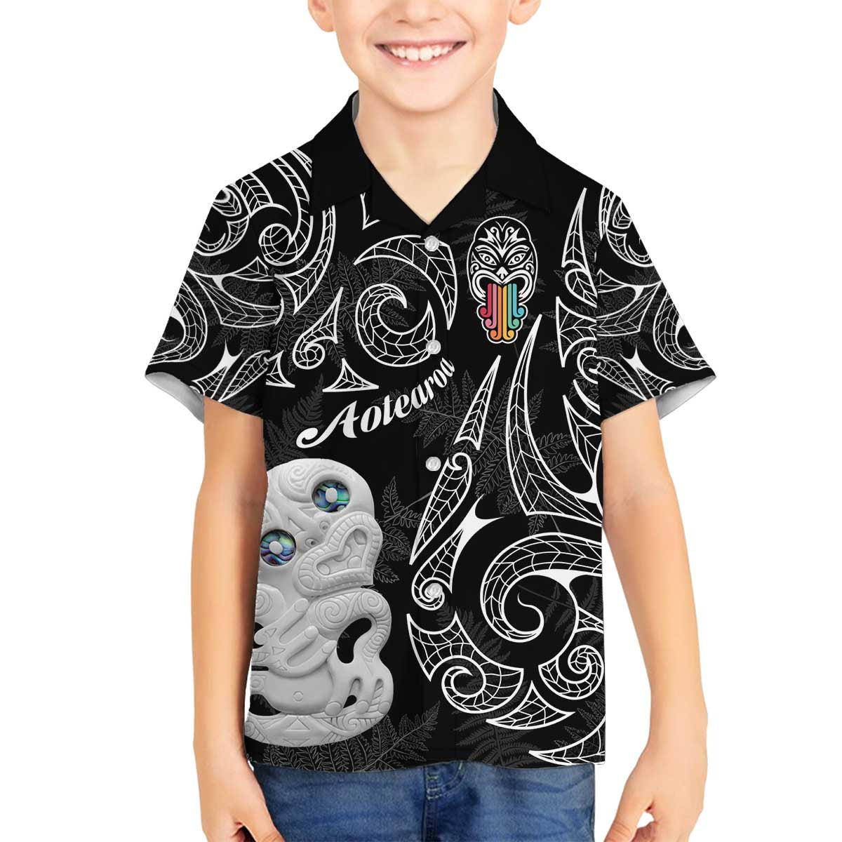 Kia Hara Te reo Maori Family Matching Puletasi and Hawaiian Shirt Manaia Moko Pattern