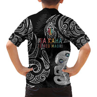 Kia Hara Te reo Maori Family Matching Short Sleeve Bodycon Dress and Hawaiian Shirt Manaia Moko Pattern