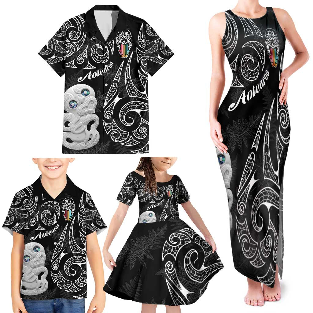 Kia Hara Te reo Maori Family Matching Tank Maxi Dress and Hawaiian Shirt Manaia Moko Pattern LT7 - Polynesian Pride
