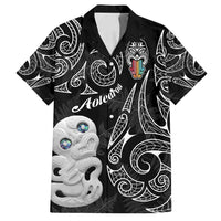 Kia Hara Te reo Maori Family Matching Tank Maxi Dress and Hawaiian Shirt Manaia Moko Pattern LT7 Dad's Shirt - Short Sleeve Black - Polynesian Pride