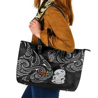 Kia Hara Te reo Maori Leather Tote Bag Manaia Moko Pattern LT7 Black - Polynesian Pride