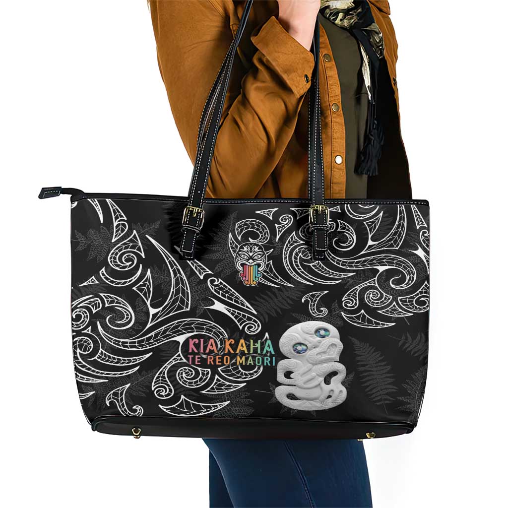 Kia Hara Te reo Maori Leather Tote Bag Manaia Moko Pattern LT7 - Polynesian Pride