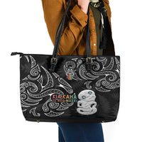 Kia Hara Te reo Maori Leather Tote Bag Manaia Moko Pattern LT7 - Polynesian Pride
