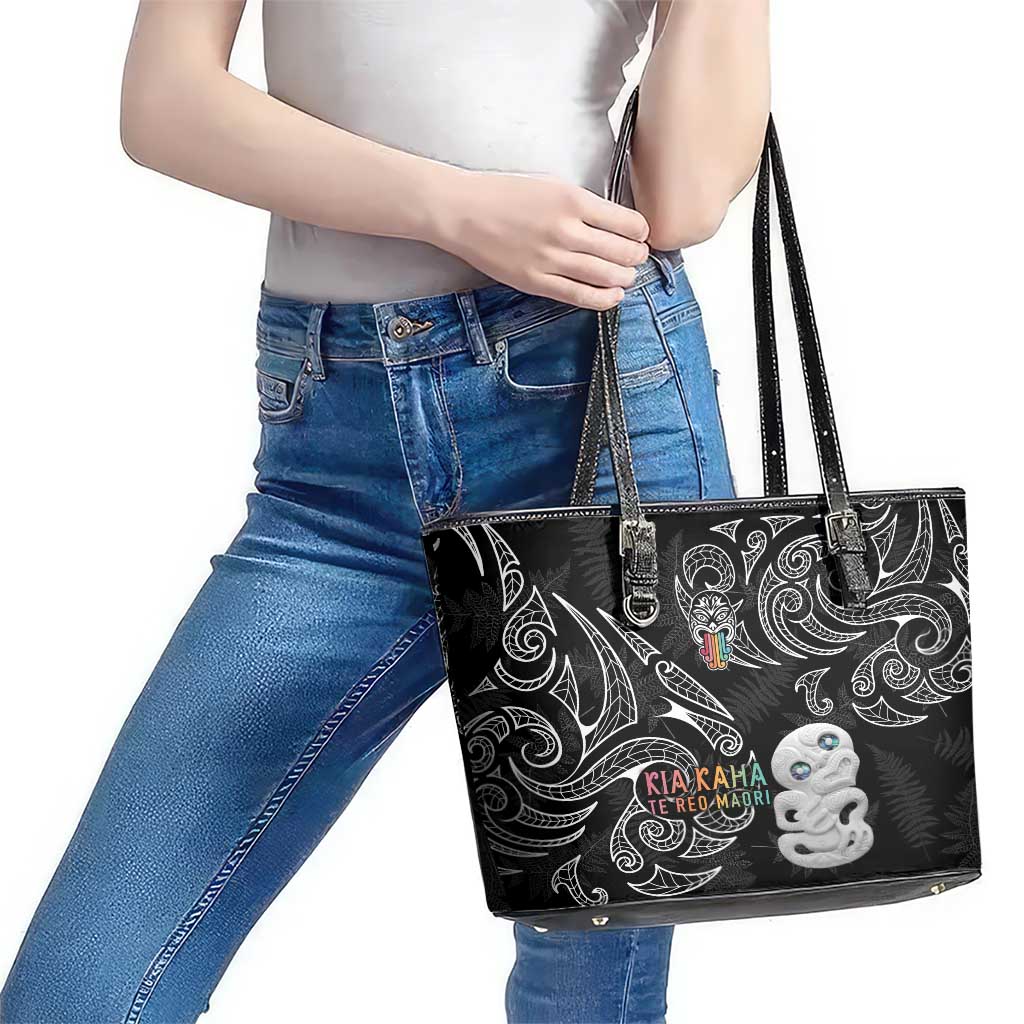 Kia Hara Te reo Maori Leather Tote Bag Manaia Moko Pattern LT7 - Polynesian Pride