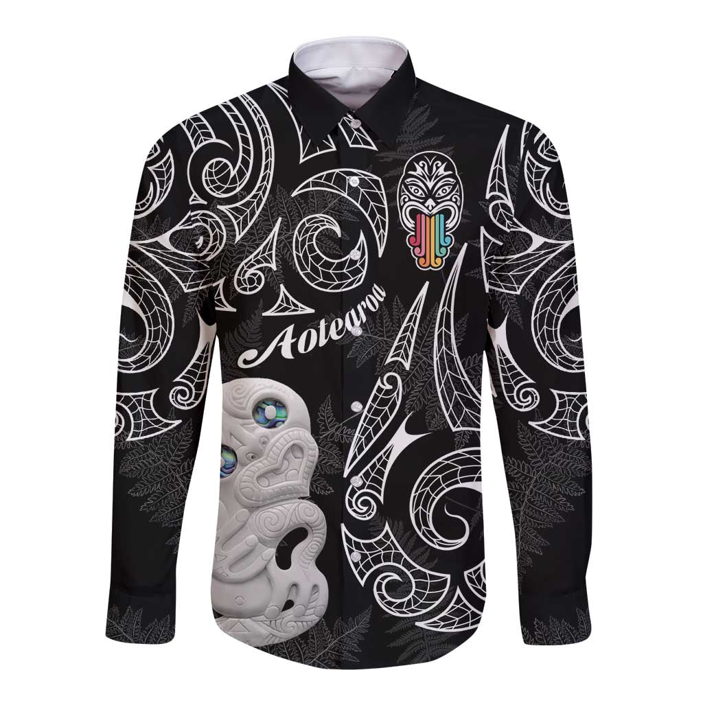 Kia Hara Te reo Maori Long Sleeve Button Shirt Manaia Moko Pattern