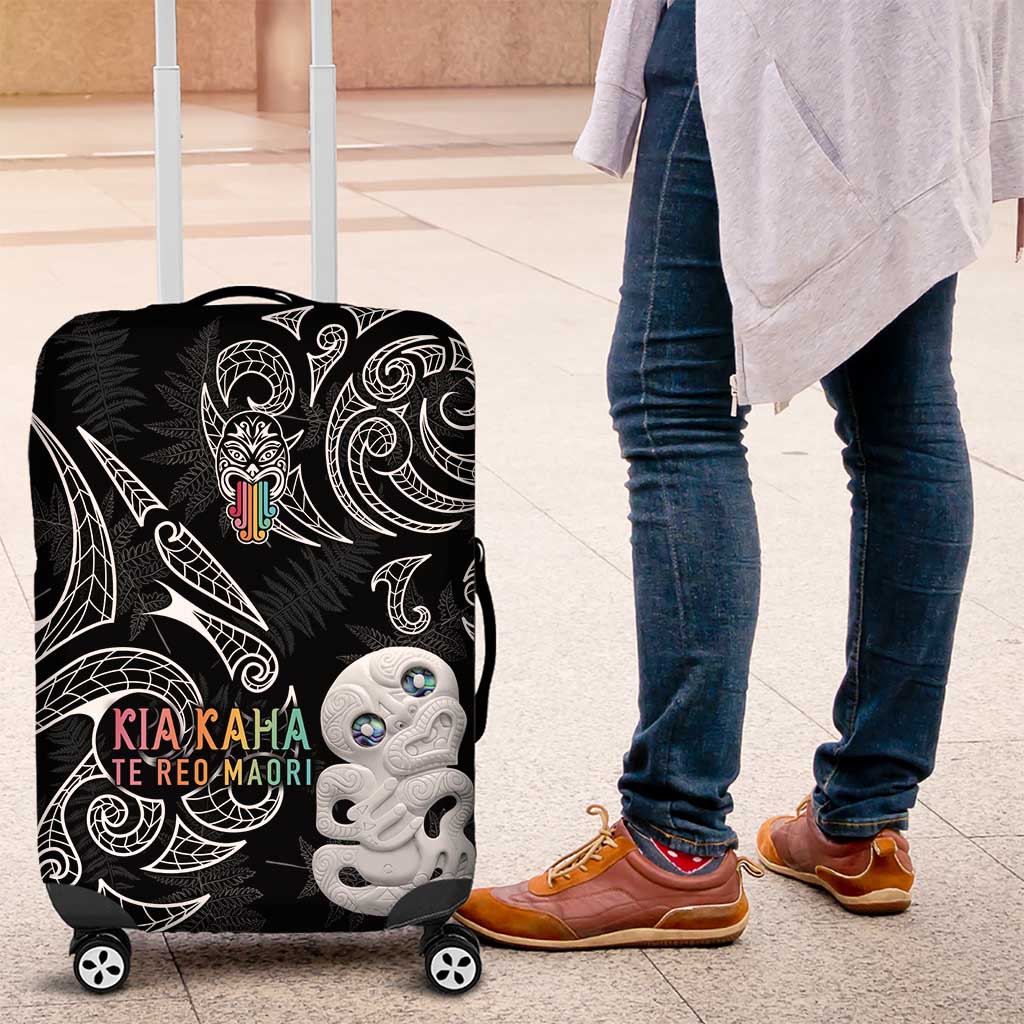 Kia Hara Te reo Maori Luggage Cover Manaia Moko Pattern LT7 Black - Polynesian Pride