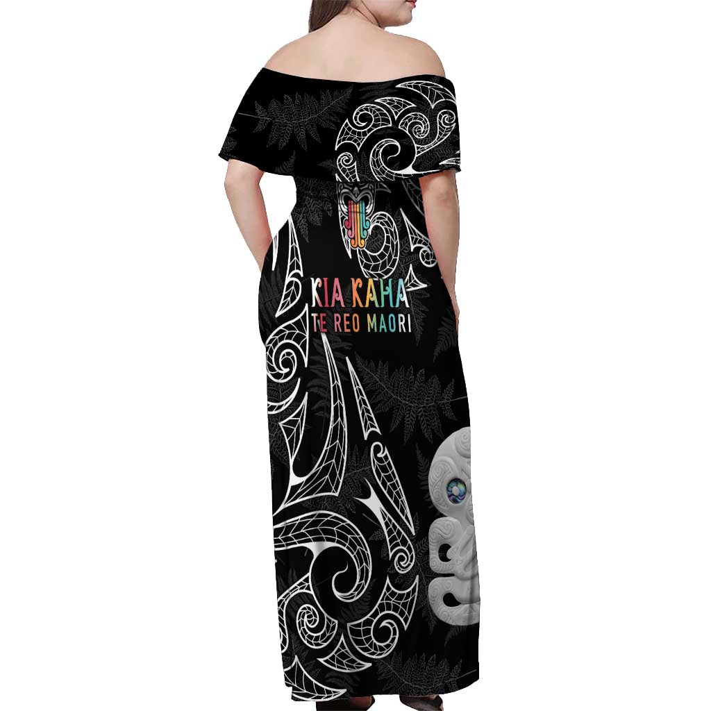 Kia Hara Te reo Maori Off Shoulder Maxi Dress Manaia Moko Pattern LT7 - Polynesian Pride