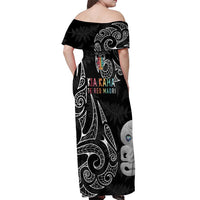Kia Hara Te reo Maori Off Shoulder Maxi Dress Manaia Moko Pattern LT7 - Polynesian Pride