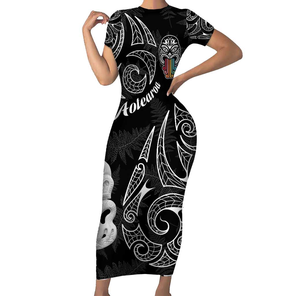 Kia Hara Te reo Maori Short Sleeve Bodycon Dress Manaia Moko Pattern