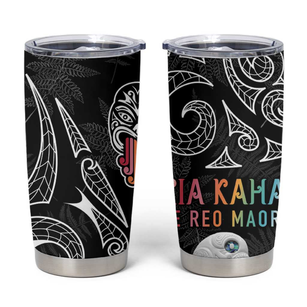 Kia Hara Te reo Maori Tumbler Cup Manaia Moko Pattern LT7 Black - Polynesian Pride