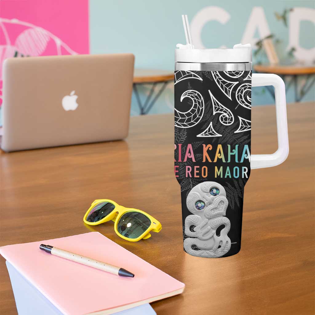 Kia Hara Te reo Maori Tumbler With Handle Manaia Moko Pattern LT7 - Polynesian Pride