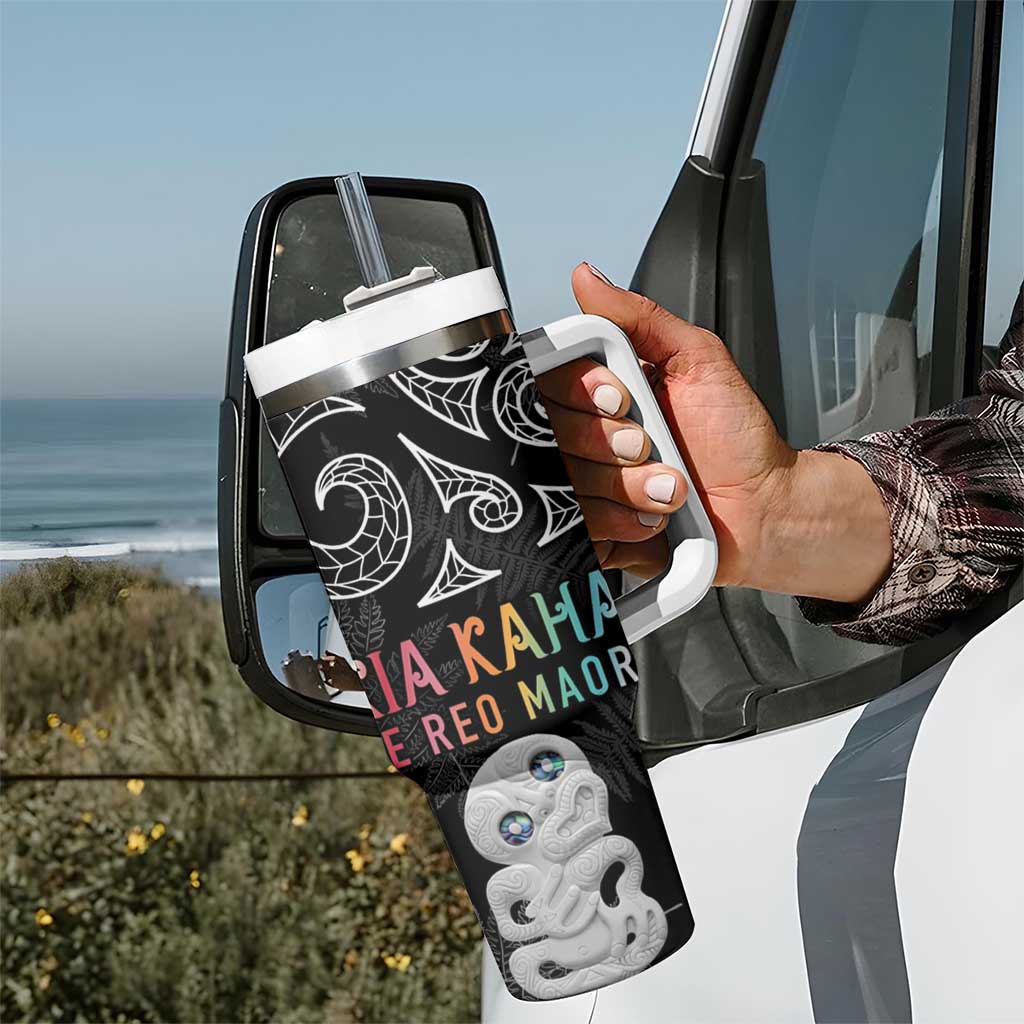 Kia Hara Te reo Maori Tumbler With Handle Manaia Moko Pattern LT7 - Polynesian Pride