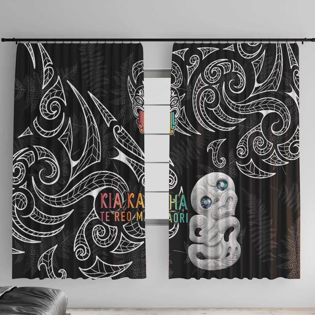 Kia Hara Te reo Maori Window Curtain Manaia Moko Pattern