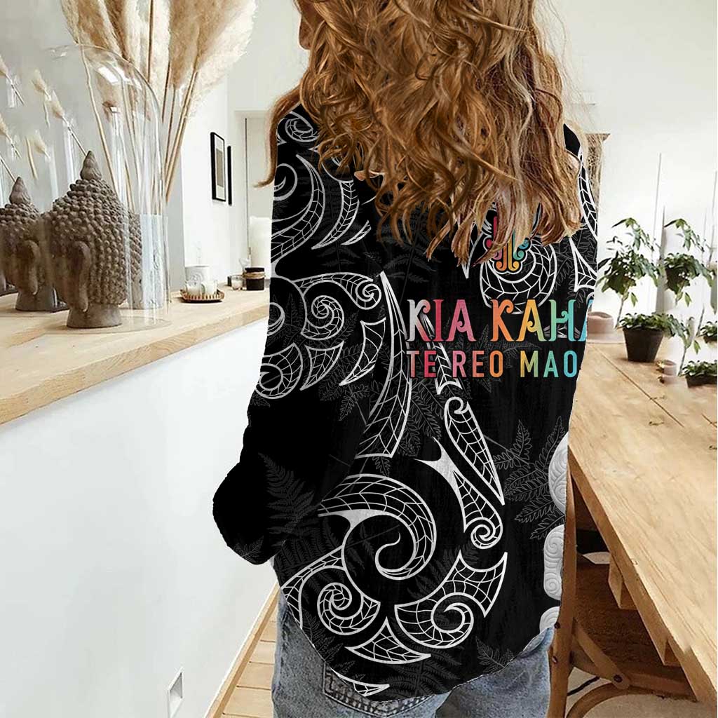 Kia Hara Te reo Maori Women Casual Shirt Manaia Moko Pattern