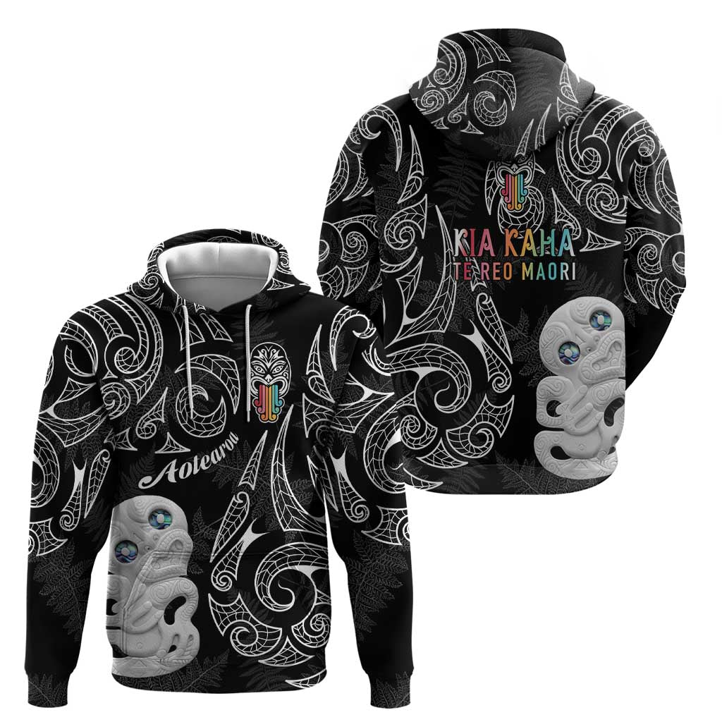 Kia Hara Te reo Maori Zip Hoodie Manaia Moko Pattern