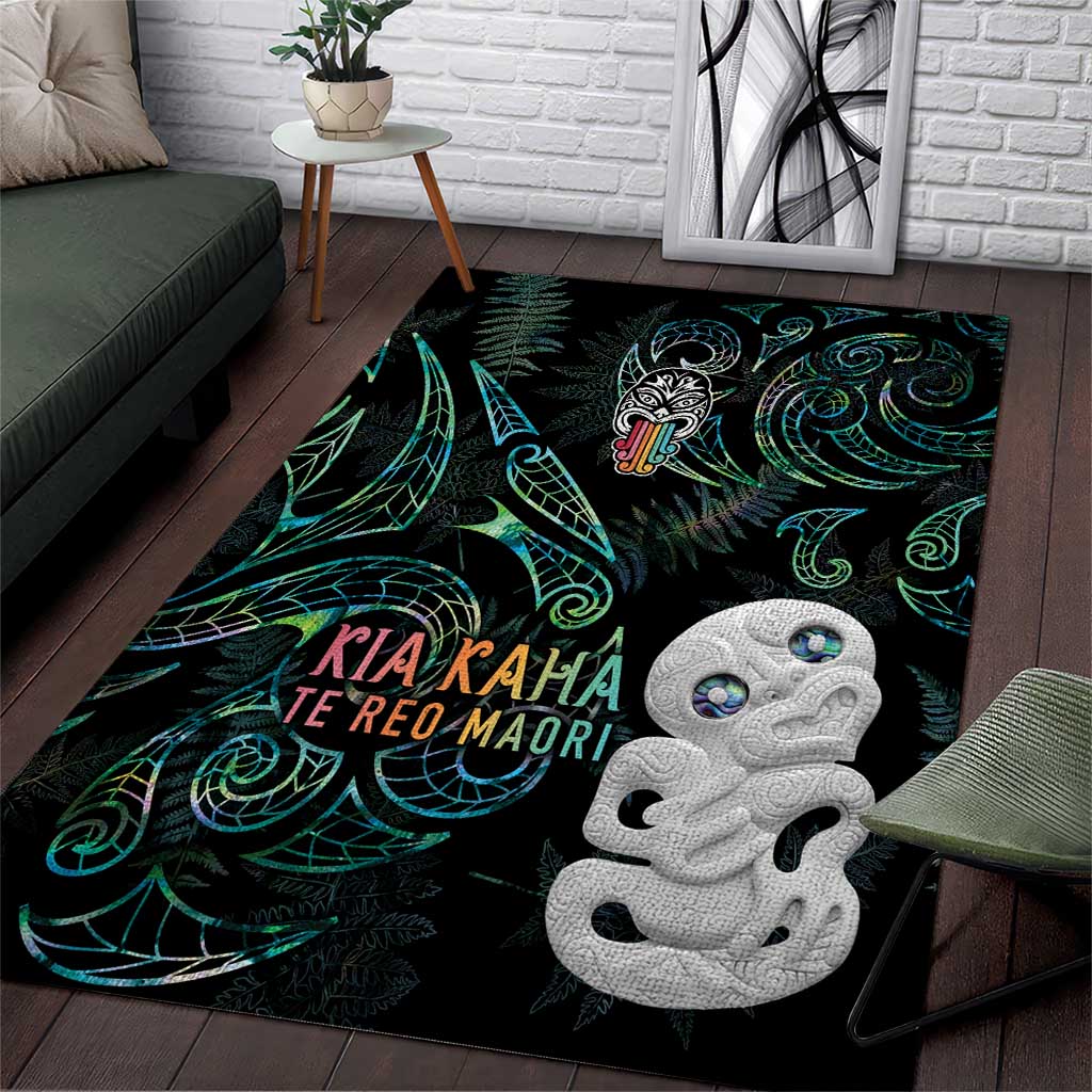 Kia Hara Te reo Maori Area Rug Manaia Moko Mix Paua Shell