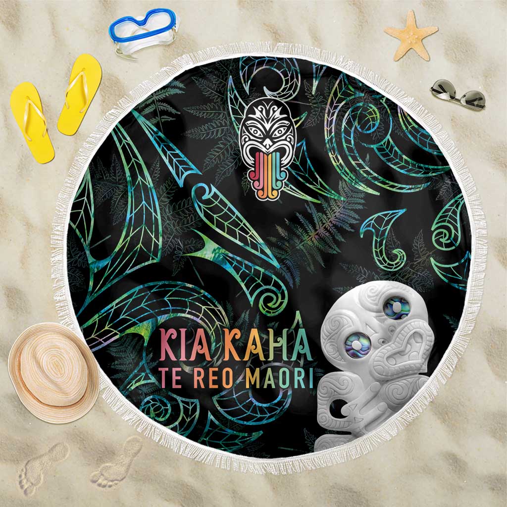 Kia Hara Te reo Maori Beach Blanket Manaia Moko Mix Paua Shell LT7 One Size 150cm Green - Polynesian Pride