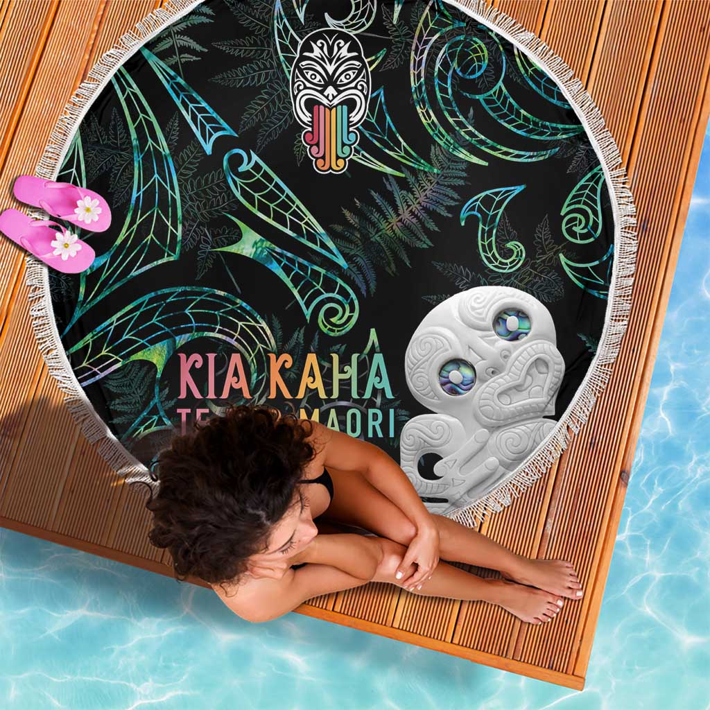 Kia Hara Te reo Maori Beach Blanket Manaia Moko Mix Paua Shell LT7 - Polynesian Pride