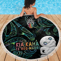 Kia Hara Te reo Maori Beach Blanket Manaia Moko Mix Paua Shell LT7 - Polynesian Pride