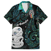 Kia Hara Te reo Maori Family Matching Long Sleeve Bodycon Dress and Hawaiian Shirt Manaia Moko Mix Paua Shell