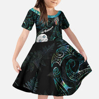 Kia Hara Te reo Maori Family Matching Puletasi and Hawaiian Shirt Manaia Moko Mix Paua Shell LT7 Daughter's Dress Green - Polynesian Pride