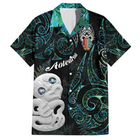 Kia Hara Te reo Maori Family Matching Short Sleeve Bodycon Dress and Hawaiian Shirt Manaia Moko Mix Paua Shell