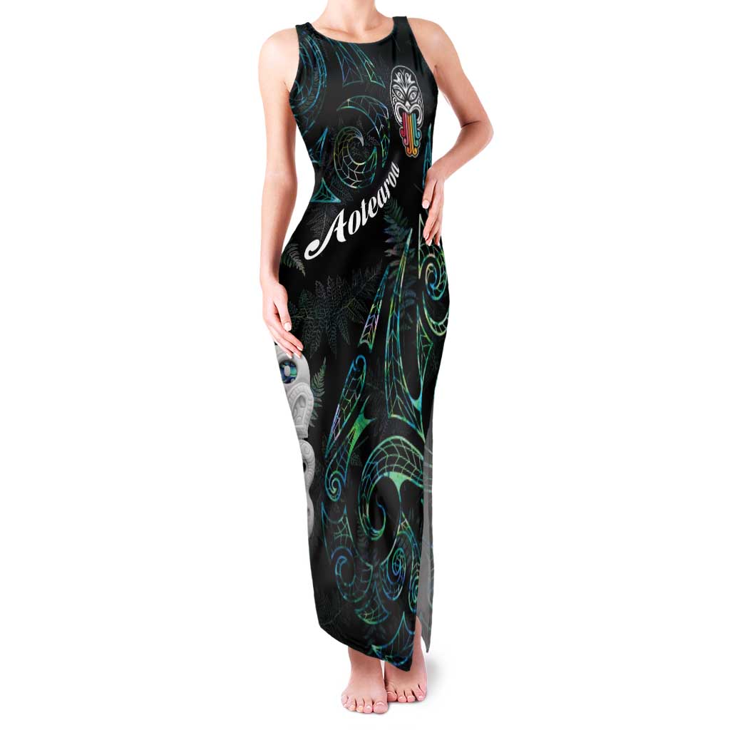 Kia Hara Te reo Maori Family Matching Tank Maxi Dress and Hawaiian Shirt Manaia Moko Mix Paua Shell