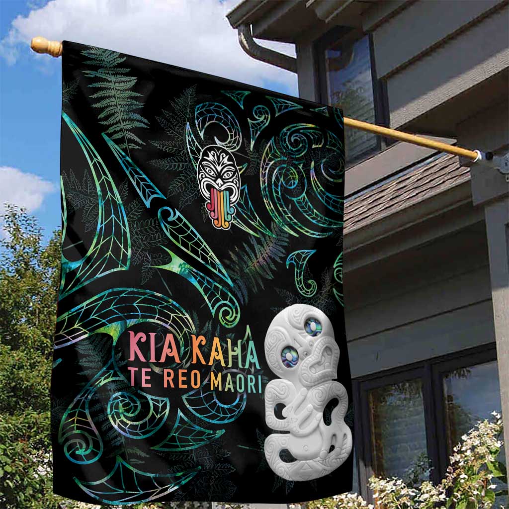 Kia Hara Te reo Maori Garden Flag Manaia Moko Mix Paua Shell LT7 - Polynesian Pride