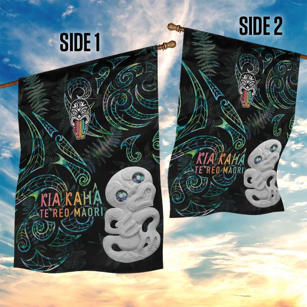 Kia Hara Te reo Maori Garden Flag Manaia Moko Mix Paua Shell LT7 - Polynesian Pride
