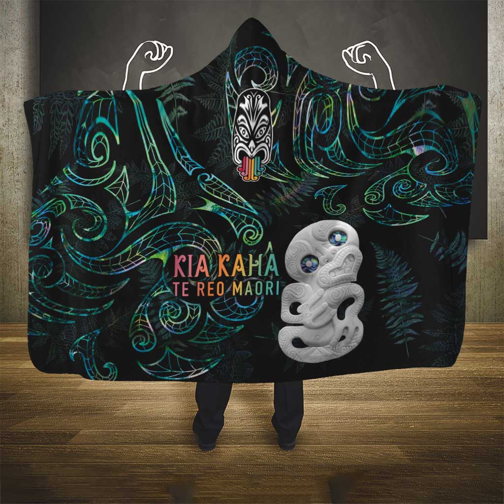 Kia Hara Te reo Maori Hooded Blanket Manaia Moko Mix Paua Shell LT7 - Polynesian Pride