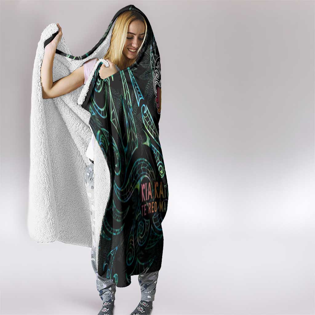 Kia Hara Te reo Maori Hooded Blanket Manaia Moko Mix Paua Shell LT7 - Polynesian Pride