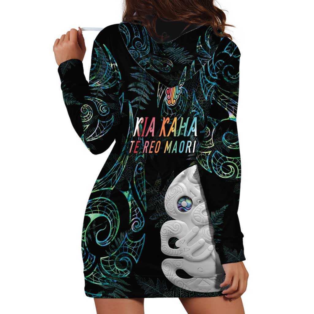 Kia Hara Te reo Maori Hoodie Dress Manaia Moko Mix Paua Shell LT7 - Polynesian Pride