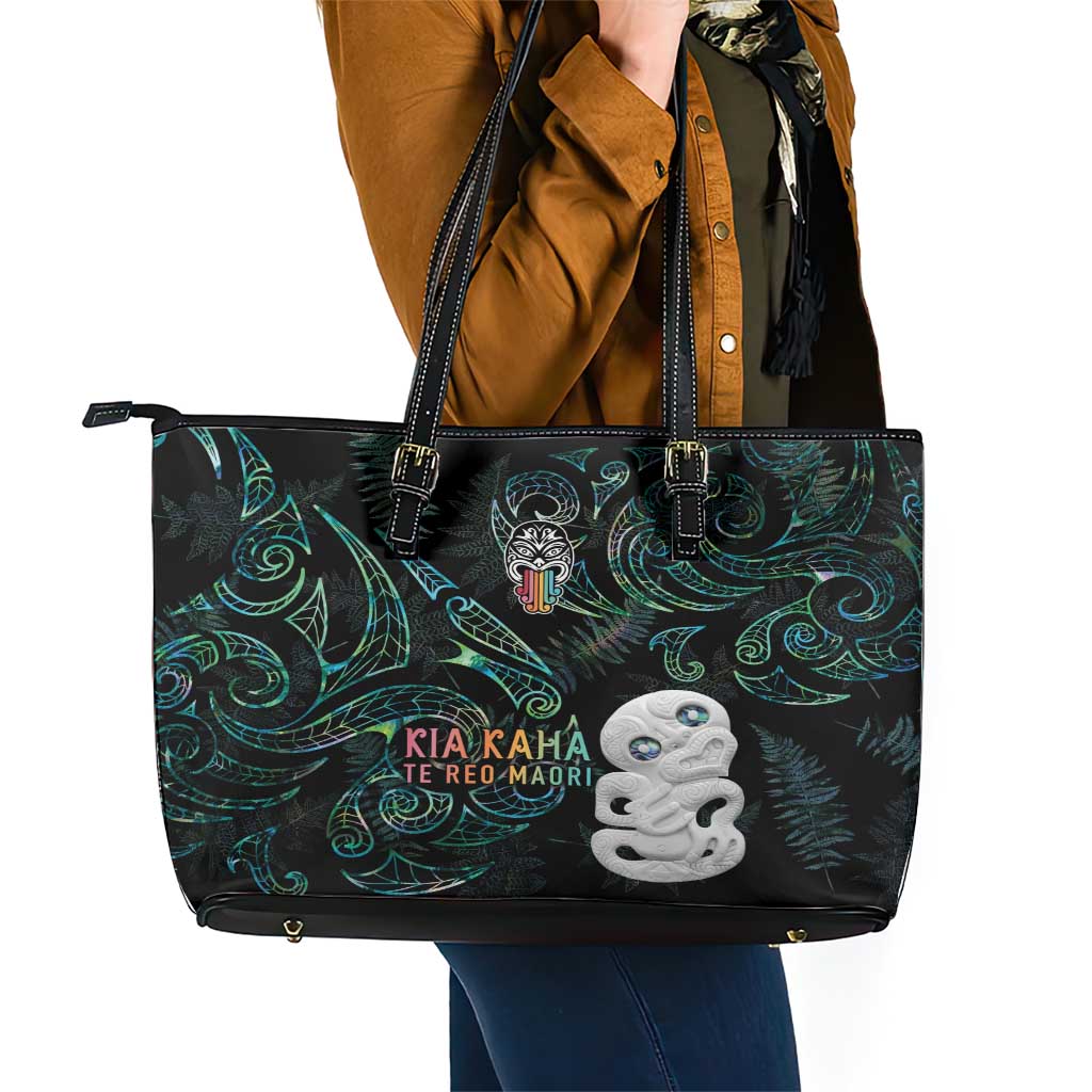 Kia Hara Te reo Maori Leather Tote Bag Manaia Moko Mix Paua Shell LT7 - Polynesian Pride