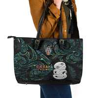 Kia Hara Te reo Maori Leather Tote Bag Manaia Moko Mix Paua Shell LT7 - Polynesian Pride
