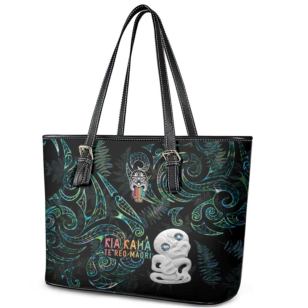Kia Hara Te reo Maori Leather Tote Bag Manaia Moko Mix Paua Shell LT7 - Polynesian Pride