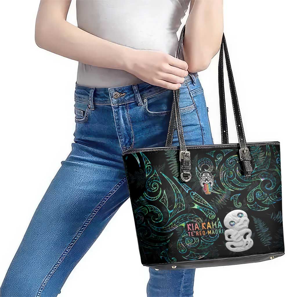 Kia Hara Te reo Maori Leather Tote Bag Manaia Moko Mix Paua Shell LT7 - Polynesian Pride