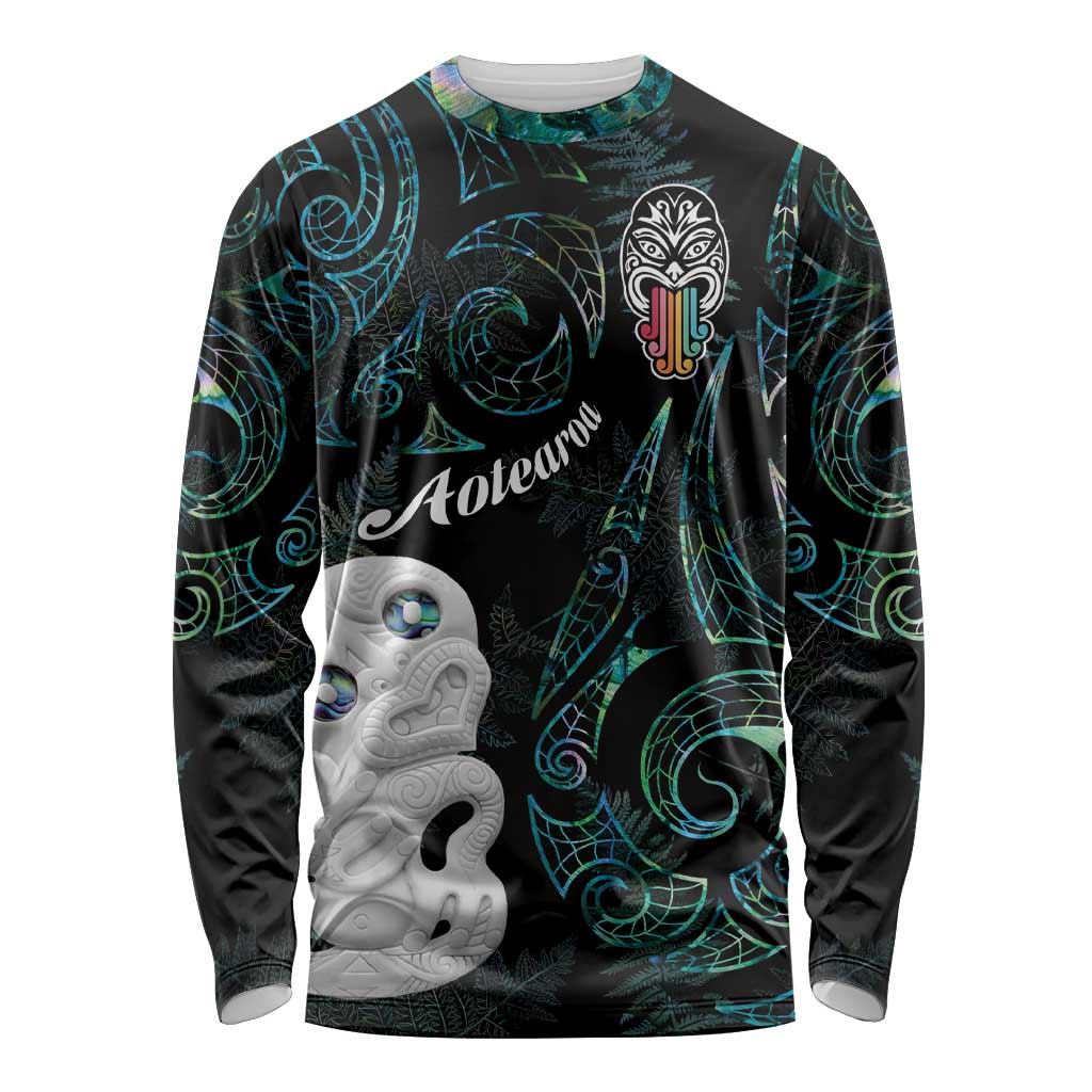 Kia Hara Te reo Maori Long Sleeve Shirt Manaia Moko Mix Paua Shell