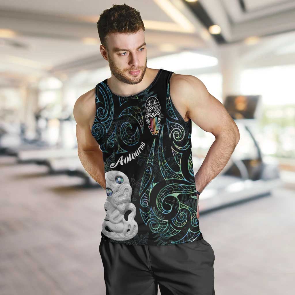 Kia Hara Te reo Maori Men Tank Top Manaia Moko Mix Paua Shell LT7 Green - Polynesian Pride