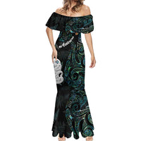 Kia Hara Te reo Maori Mermaid Dress Manaia Moko Mix Paua Shell