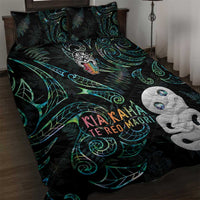 Kia Hara Te reo Maori Quilt Bed Set Manaia Moko Mix Paua Shell LT7 Green - Polynesian Pride
