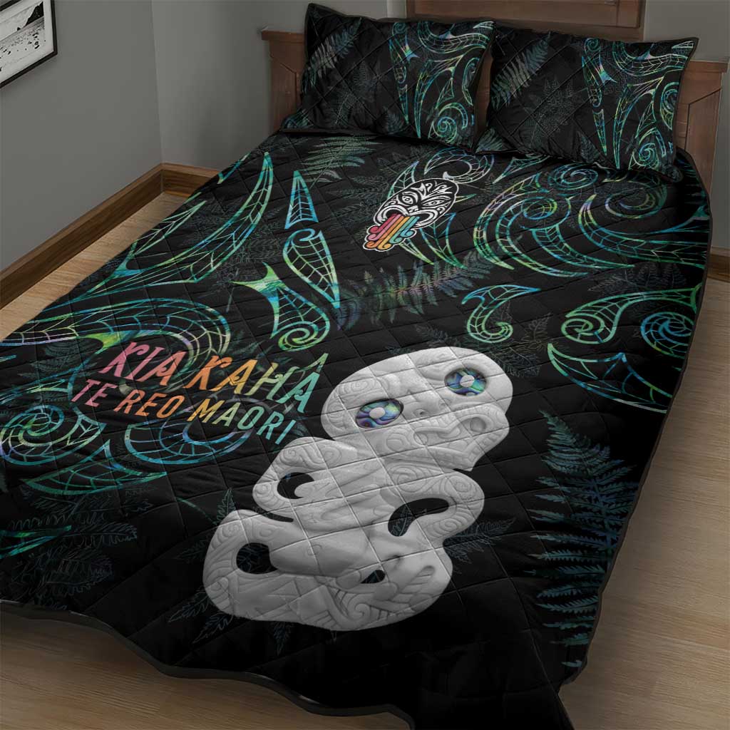 Kia Hara Te reo Maori Quilt Bed Set Manaia Moko Mix Paua Shell LT7 - Polynesian Pride