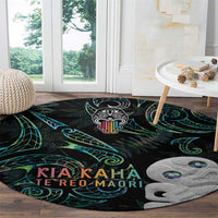 Kia Hara Te reo Maori Round Carpet Manaia Moko Mix Paua Shell