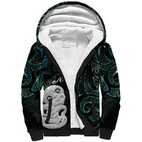 Kia Hara Te reo Maori Sherpa Hoodie Manaia Moko Mix Paua Shell LT7 Unisex Green - Polynesian Pride