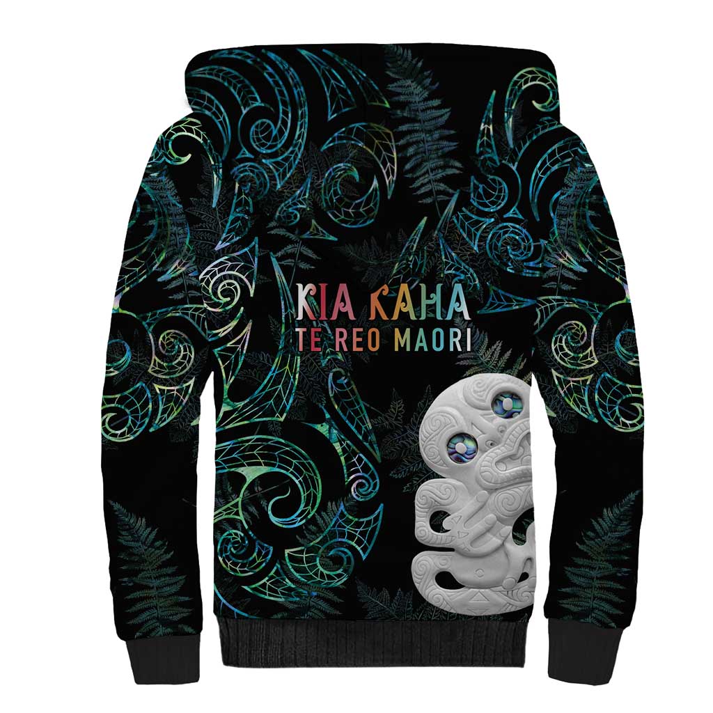 Kia Hara Te reo Maori Sherpa Hoodie Manaia Moko Mix Paua Shell LT7 - Polynesian Pride